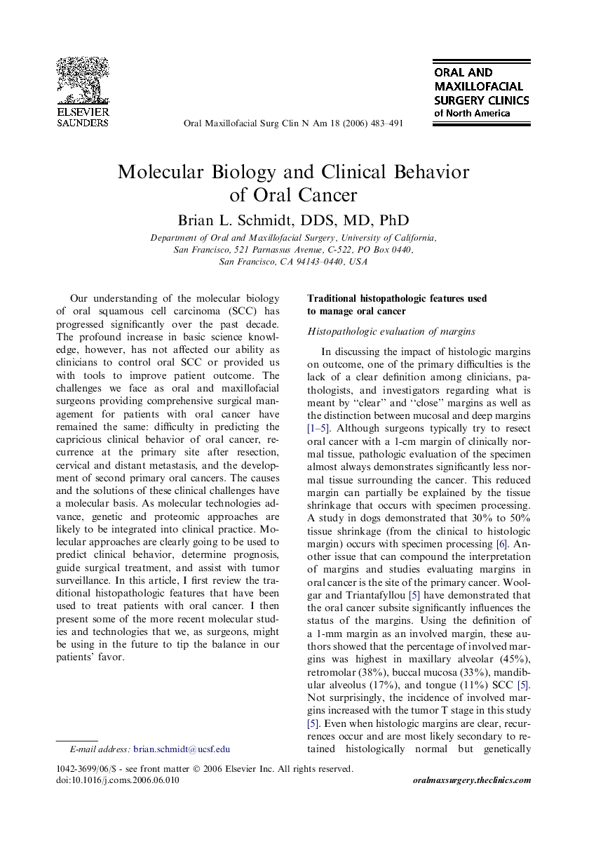 Molecular Biology and Clinical Behavior of Oral Cancer