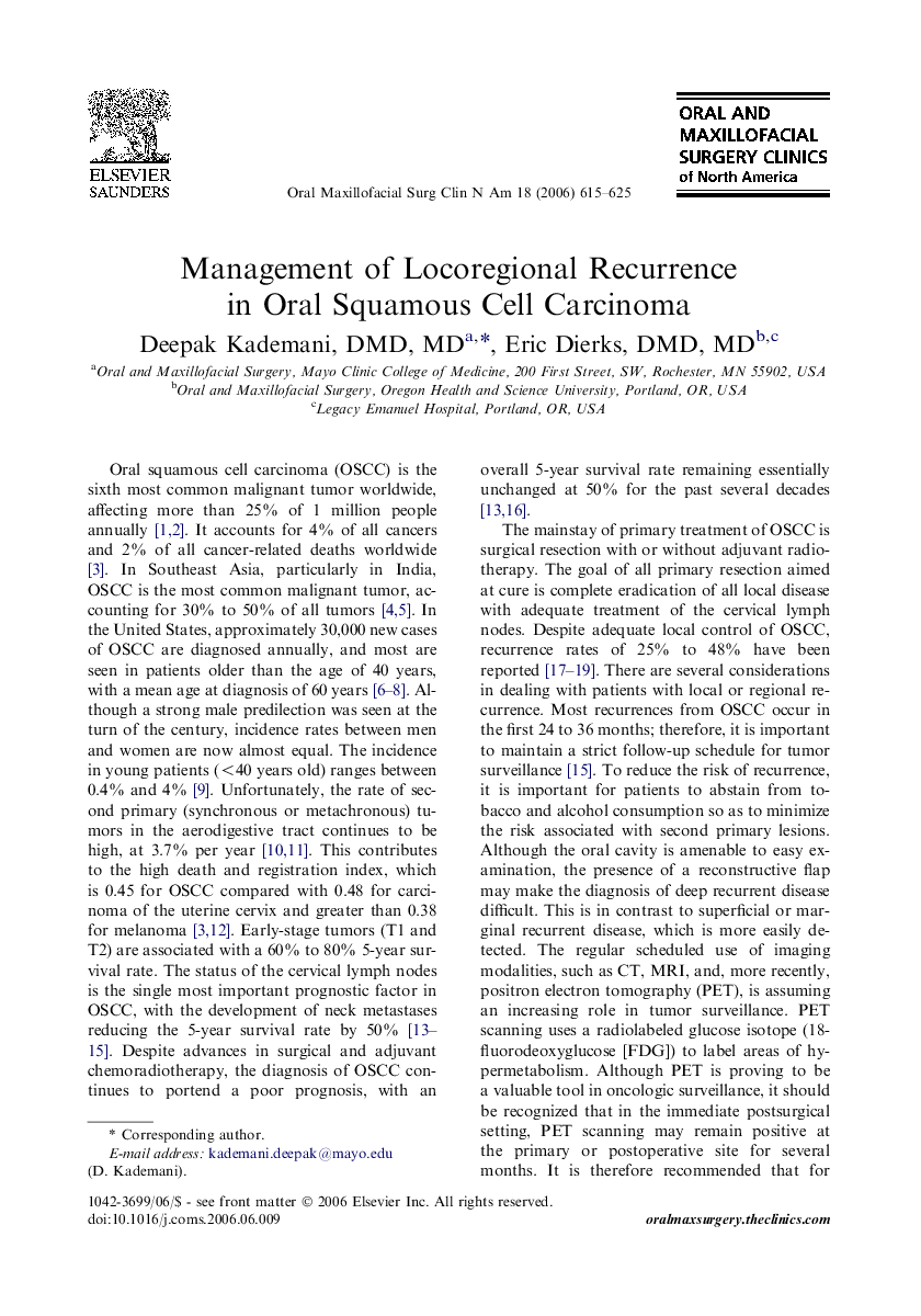 Management of Locoregional Recurrence in Oral Squamous Cell Carcinoma