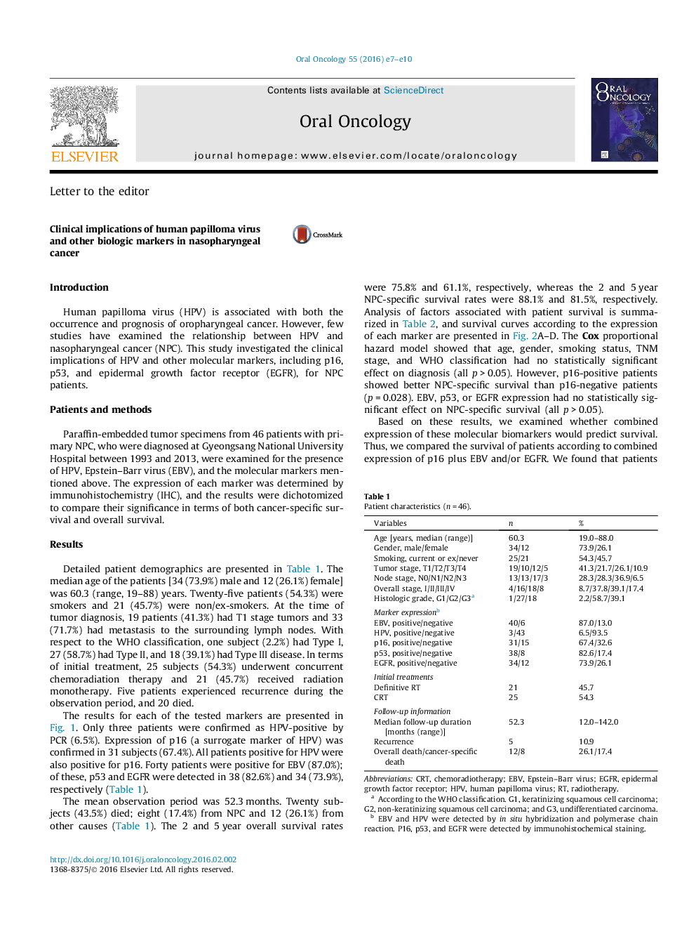 Clinical implications of human papilloma virus and other biologic markers in nasopharyngeal cancer
