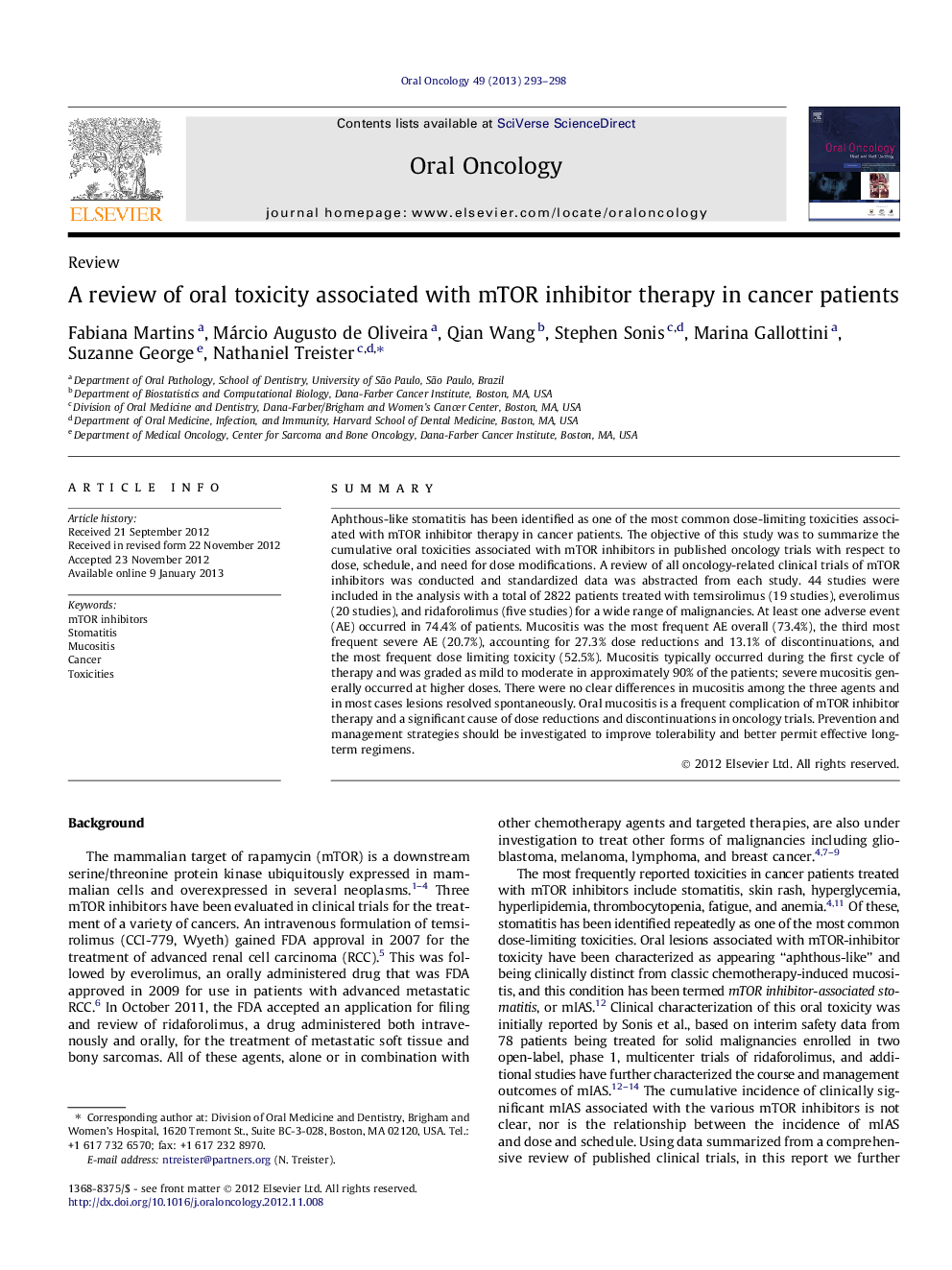 A review of oral toxicity associated with mTOR inhibitor therapy in cancer patients