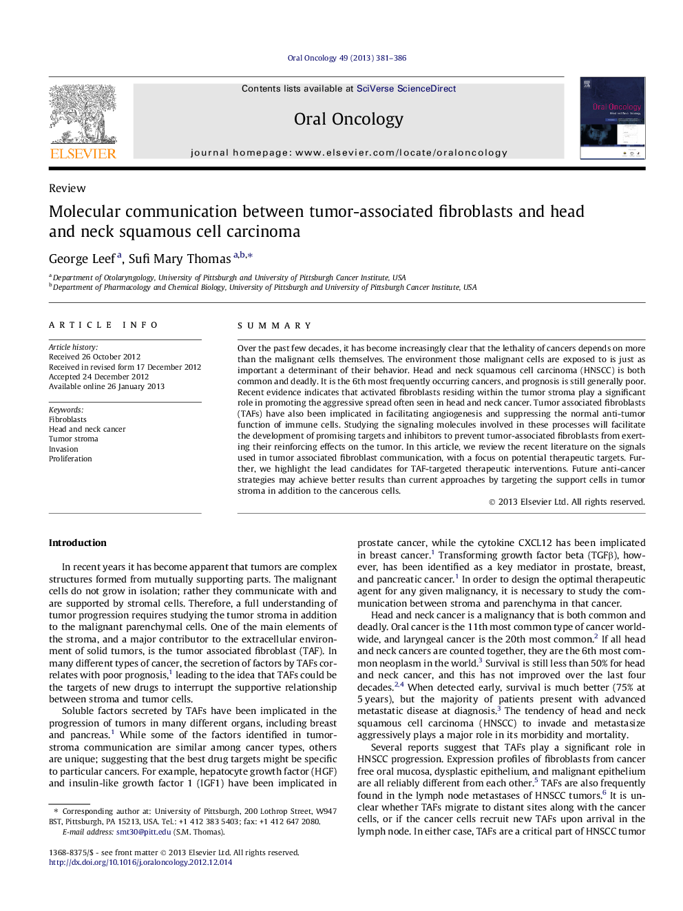 Molecular communication between tumor-associated fibroblasts and head and neck squamous cell carcinoma