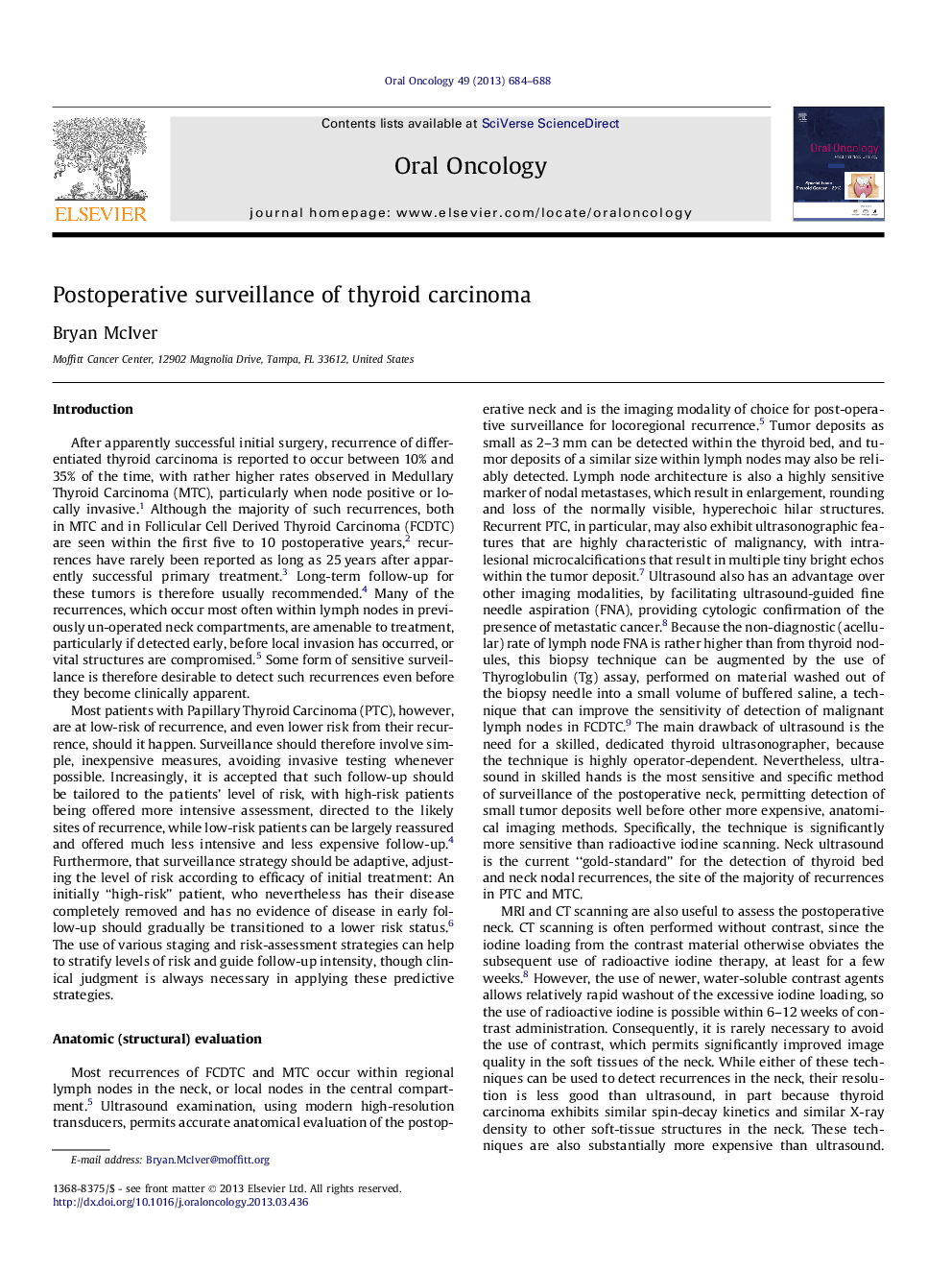 Postoperative surveillance of thyroid carcinoma