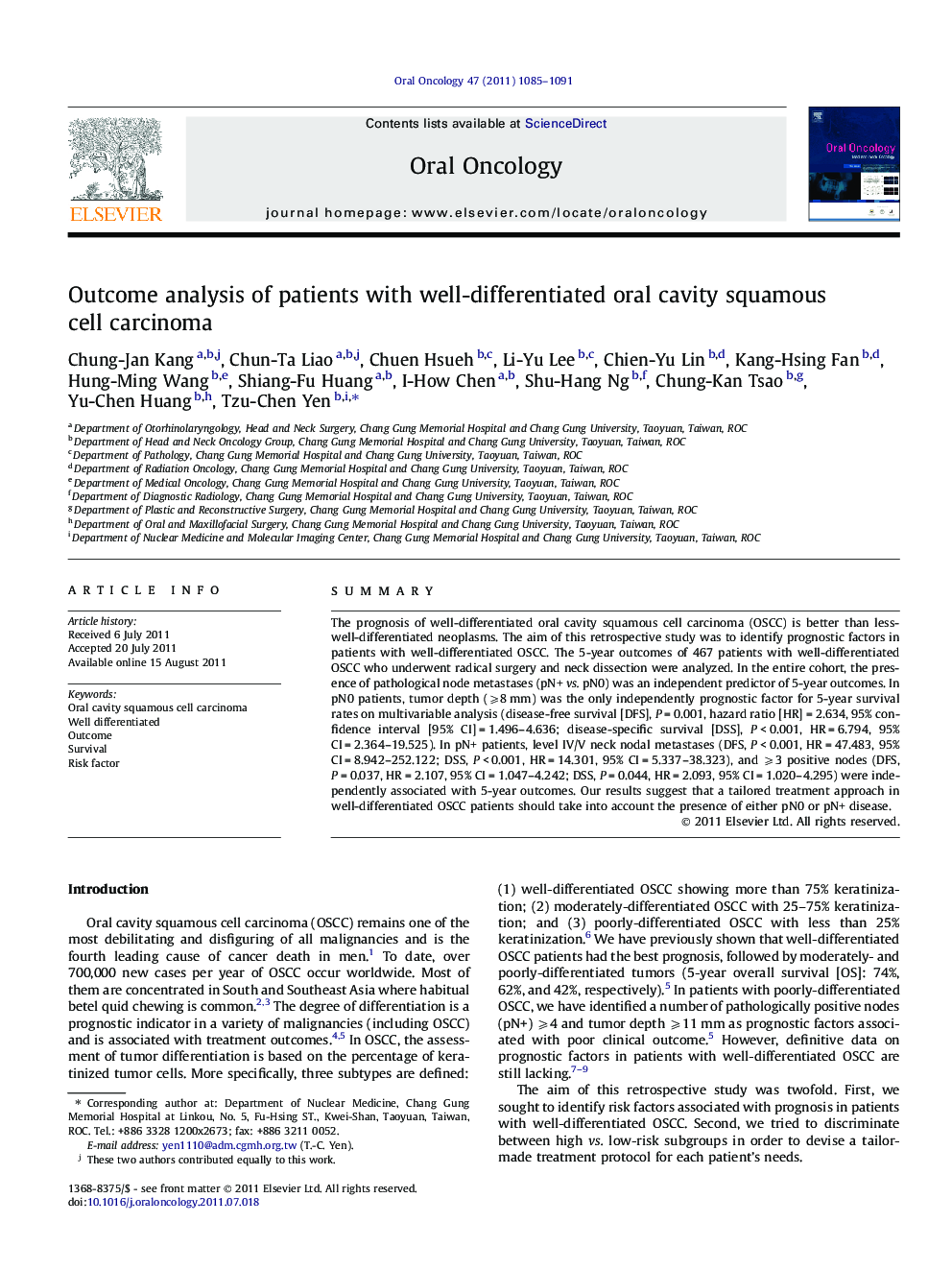 Outcome analysis of patients with well-differentiated oral cavity squamous cell carcinoma