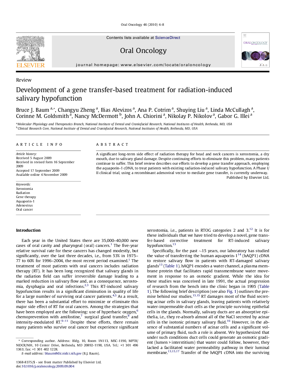 Development of a gene transfer-based treatment for radiation-induced salivary hypofunction