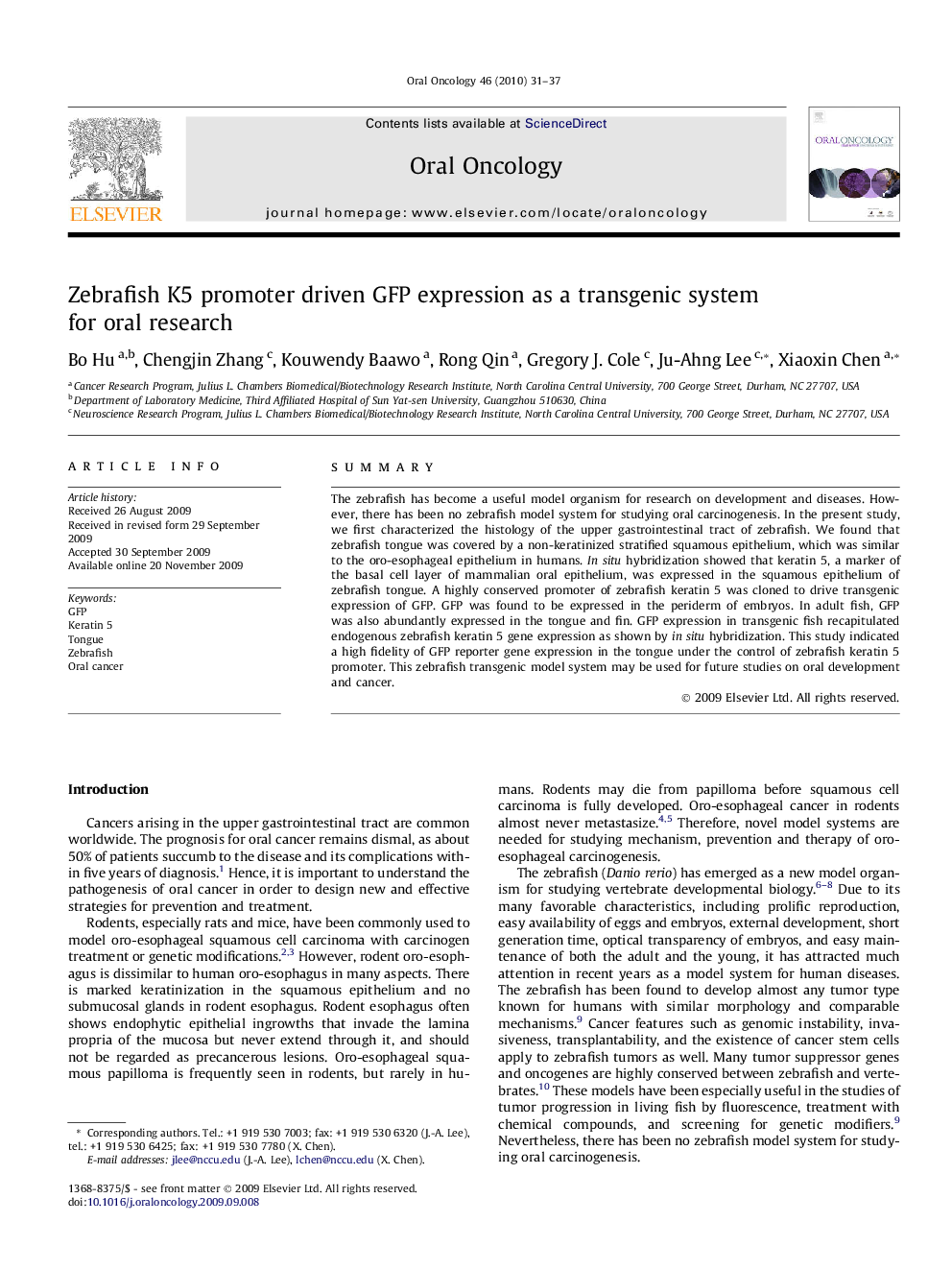 Zebrafish K5 promoter driven GFP expression as a transgenic system for oral research