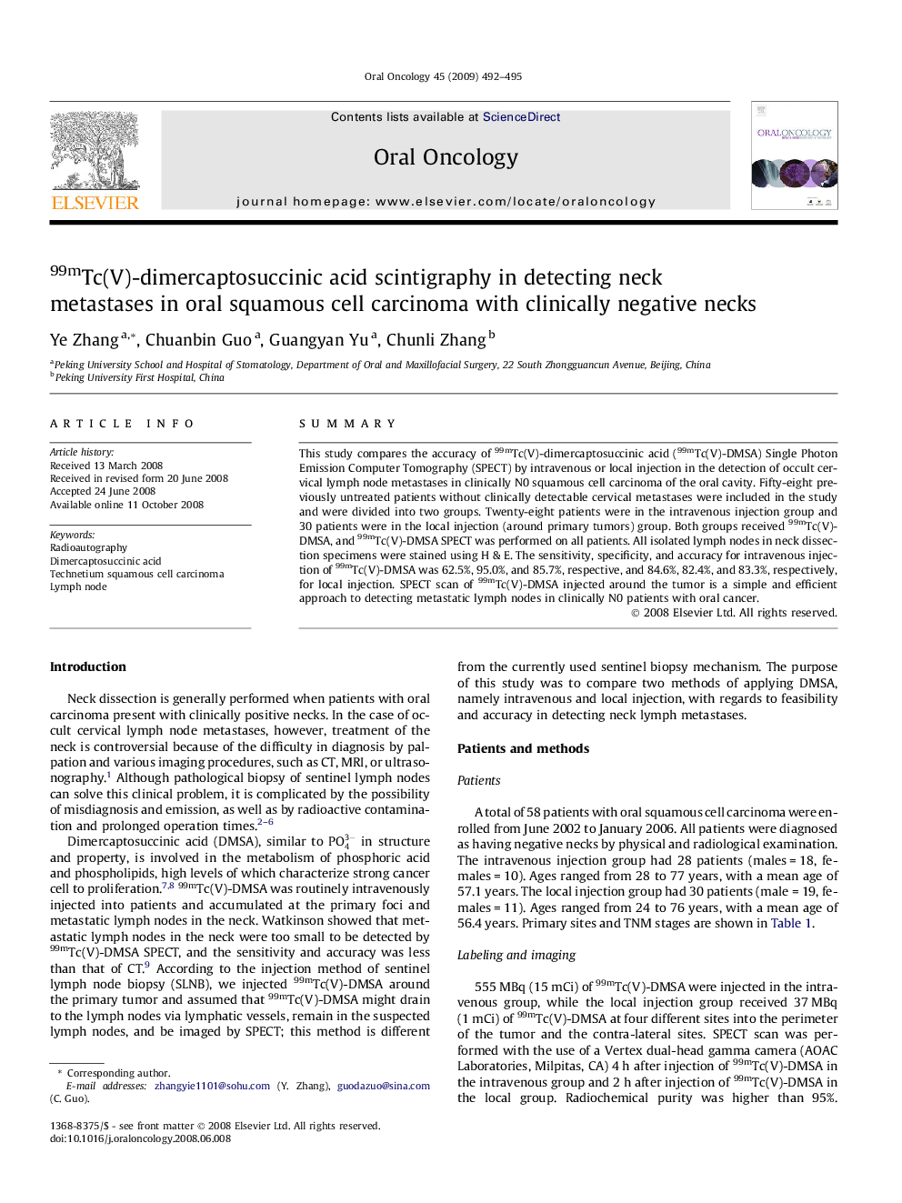 99mTc(V)-dimercaptosuccinic acid scintigraphy in detecting neck metastases in oral squamous cell carcinoma with clinically negative necks