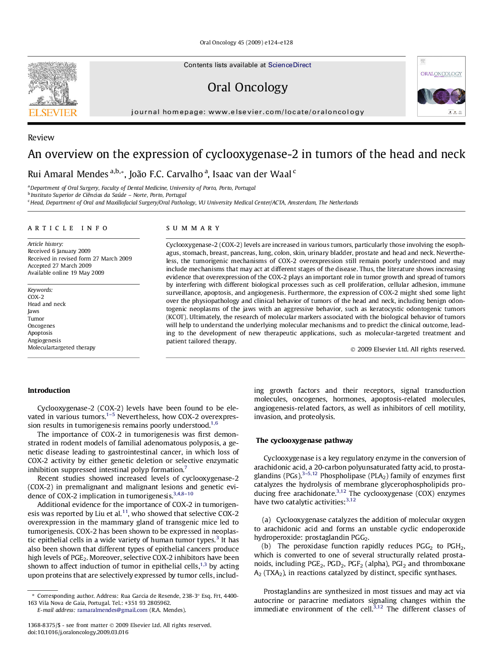 An overview on the expression of cyclooxygenase-2 in tumors of the head and neck