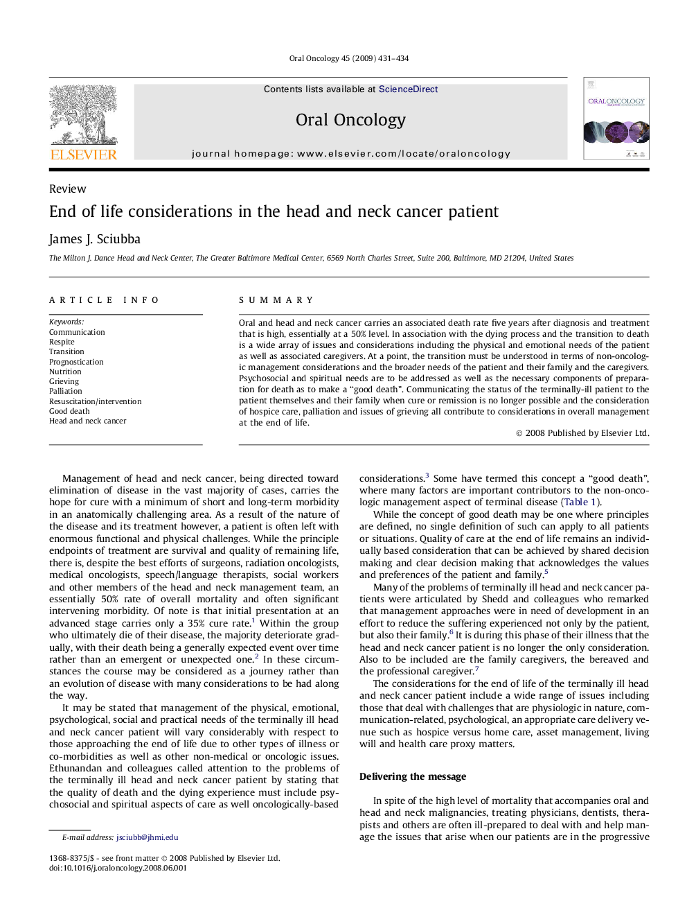 End of life considerations in the head and neck cancer patient