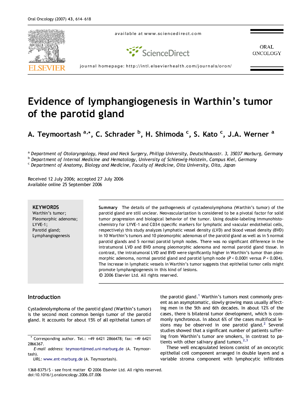 Evidence of lymphangiogenesis in Warthin’s tumor of the parotid gland