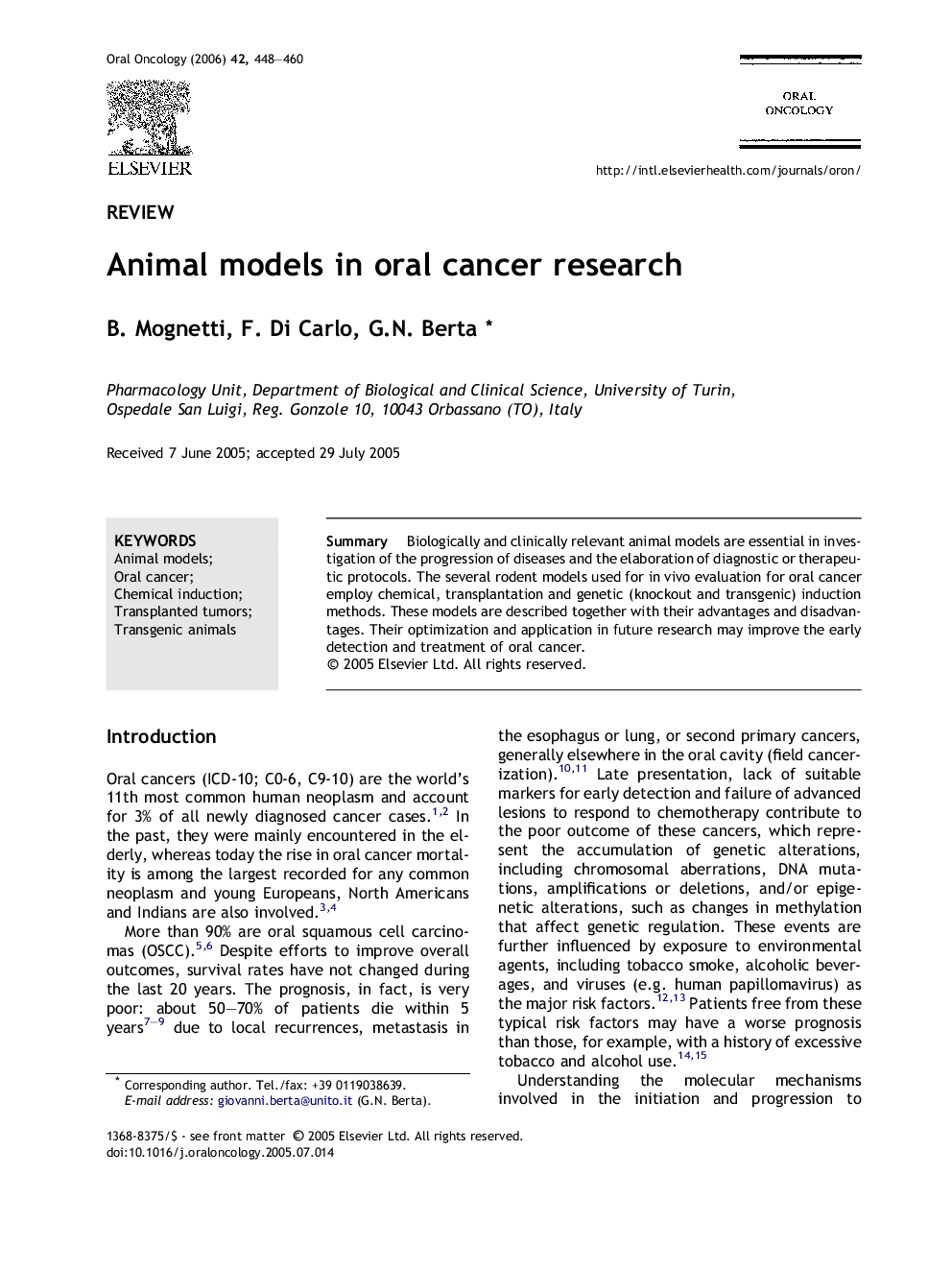 Animal models in oral cancer research