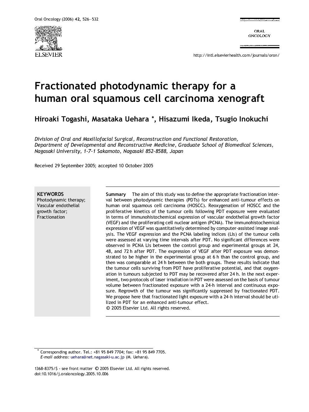 Fractionated photodynamic therapy for a human oral squamous cell carcinoma xenograft