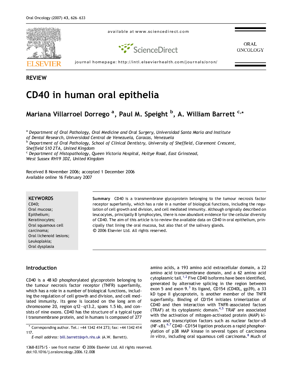 CD40 in human oral epithelia