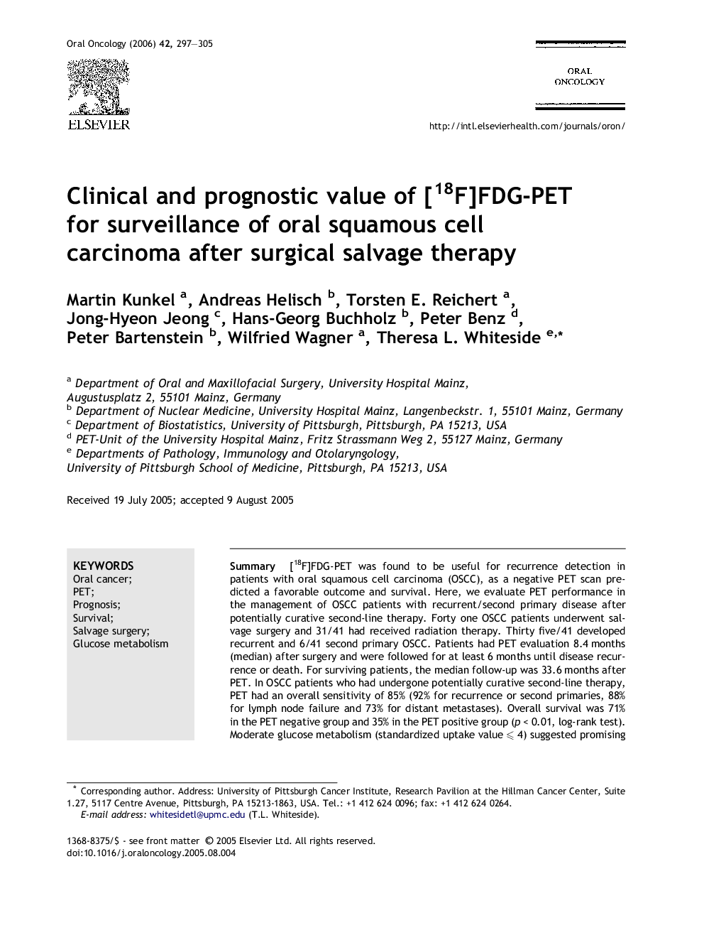 Clinical and prognostic value of [18F]FDG-PET for surveillance of oral squamous cell carcinoma after surgical salvage therapy