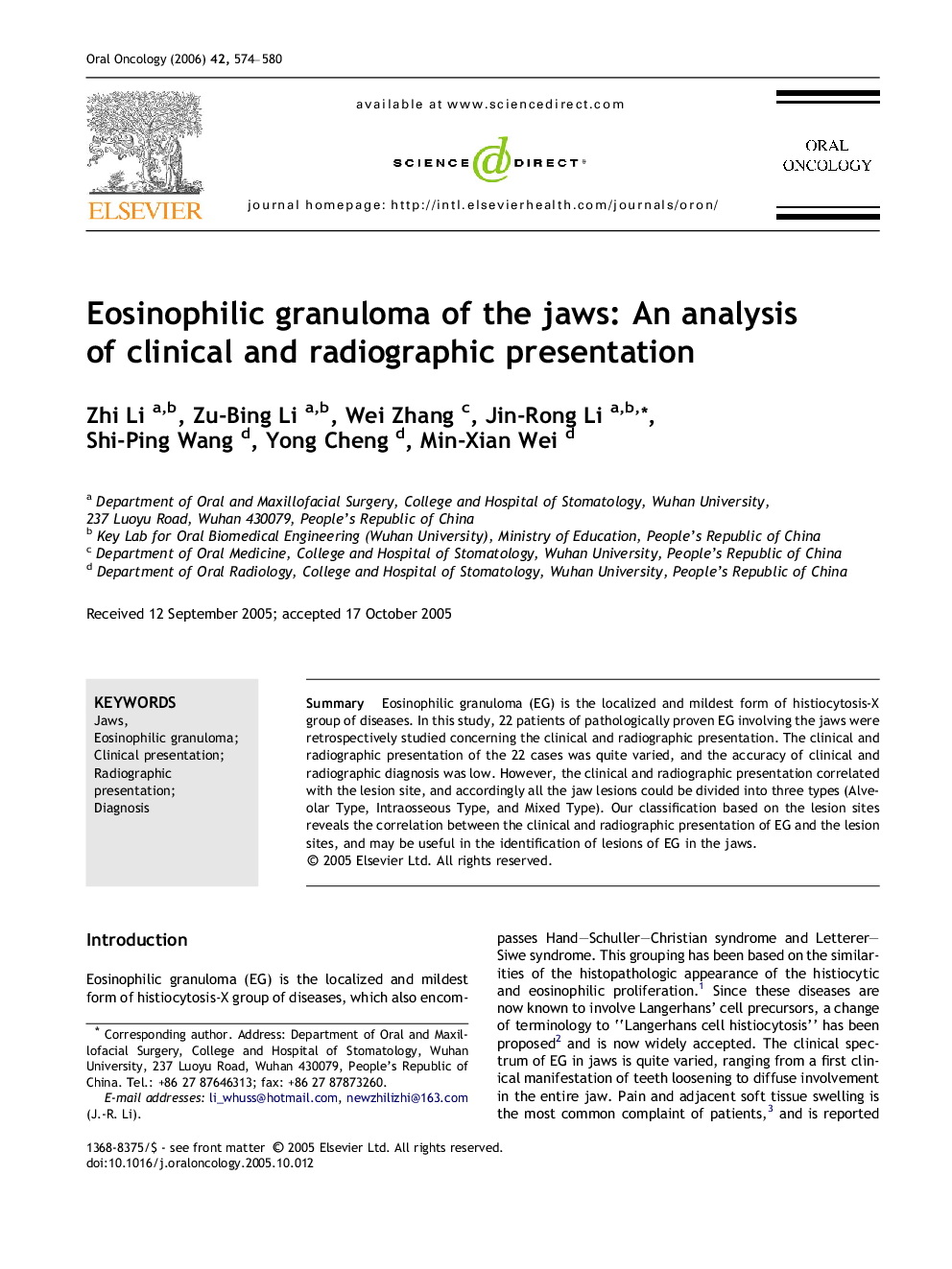 Eosinophilic granuloma of the jaws: An analysis of clinical and radiographic presentation