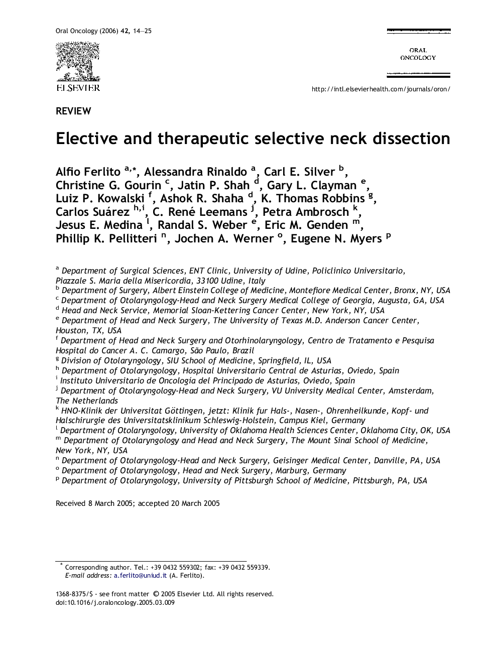 Elective and therapeutic selective neck dissection