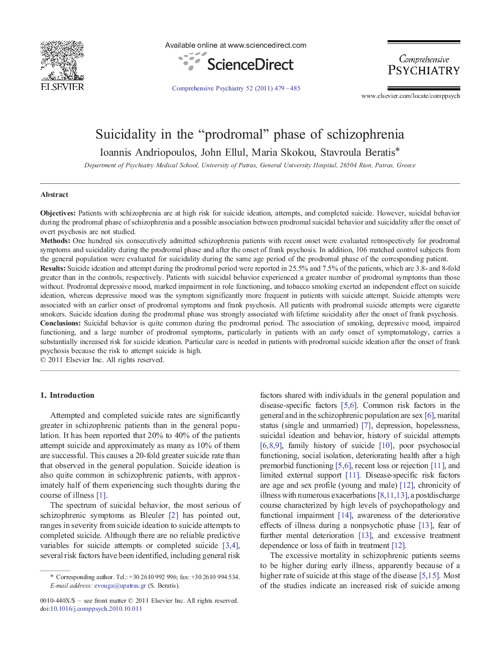عکس صفحه اول مقاله: Suicidality in the “prodromal” phase of schizophrenia Suicidality in the “prodromal” phase of schizophrenia