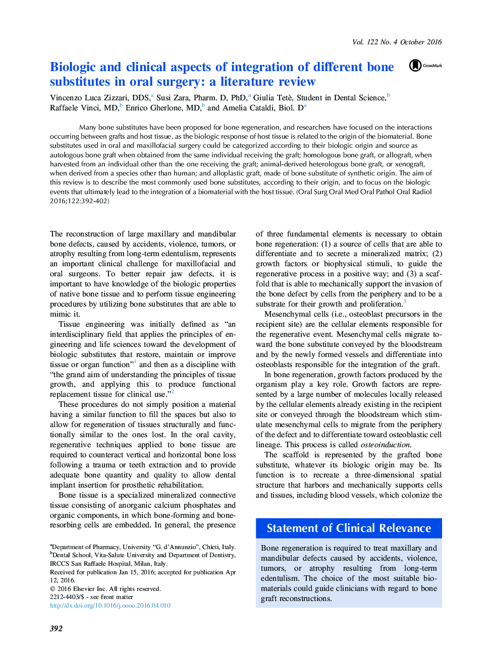 Biologic and clinical aspects of integration of different bone substitutes in oral surgery: a literature review