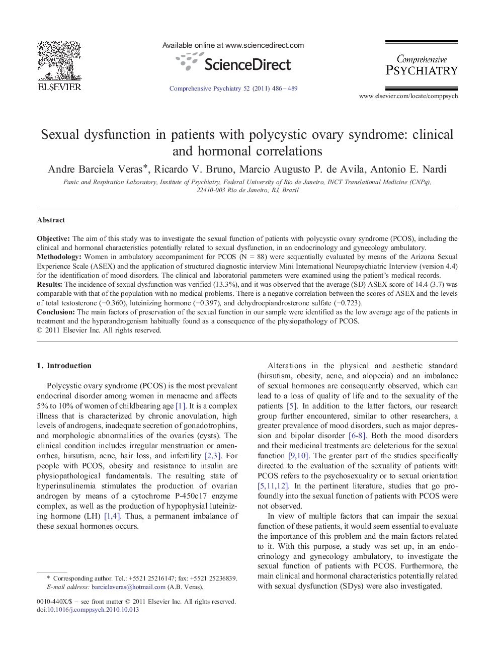 عکس صفحه اول مقاله: Sexual dysfunction in patients with polycystic ovary syndrome: clinical and hormonal correlations Sexual dysfunction in patients with polycystic ovary syndrome: clinical and hormonal correlations
