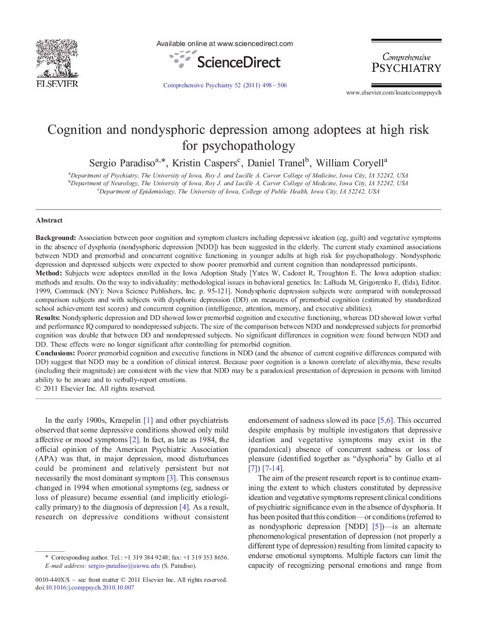 عکس صفحه اول مقاله: Cognition and nondysphoric depression among adoptees at high risk for psychopathology Cognition and nondysphoric depression among adoptees at high risk for psychopathology