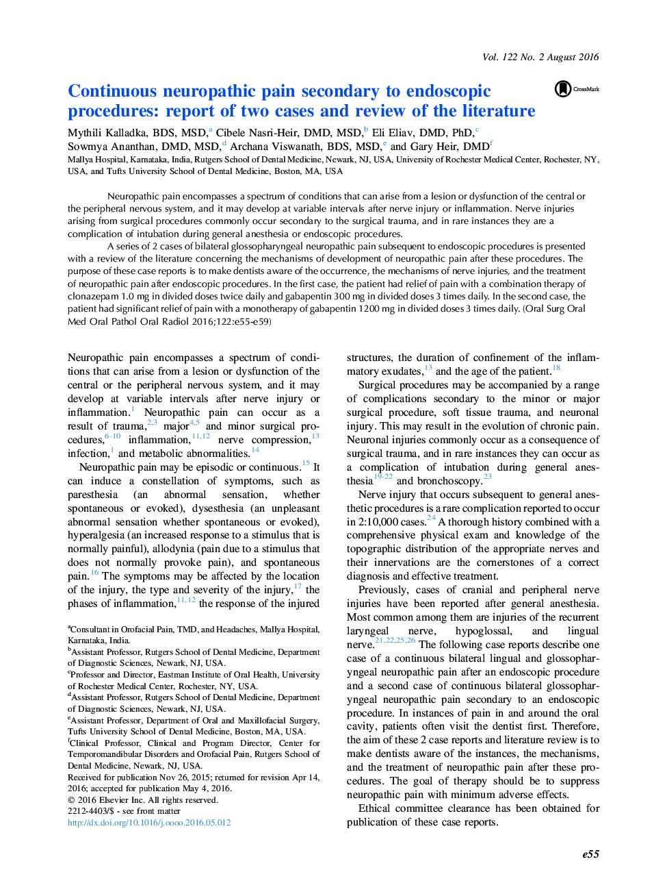 Continuous neuropathic pain secondary to endoscopic procedures: report of two cases and review of the literature