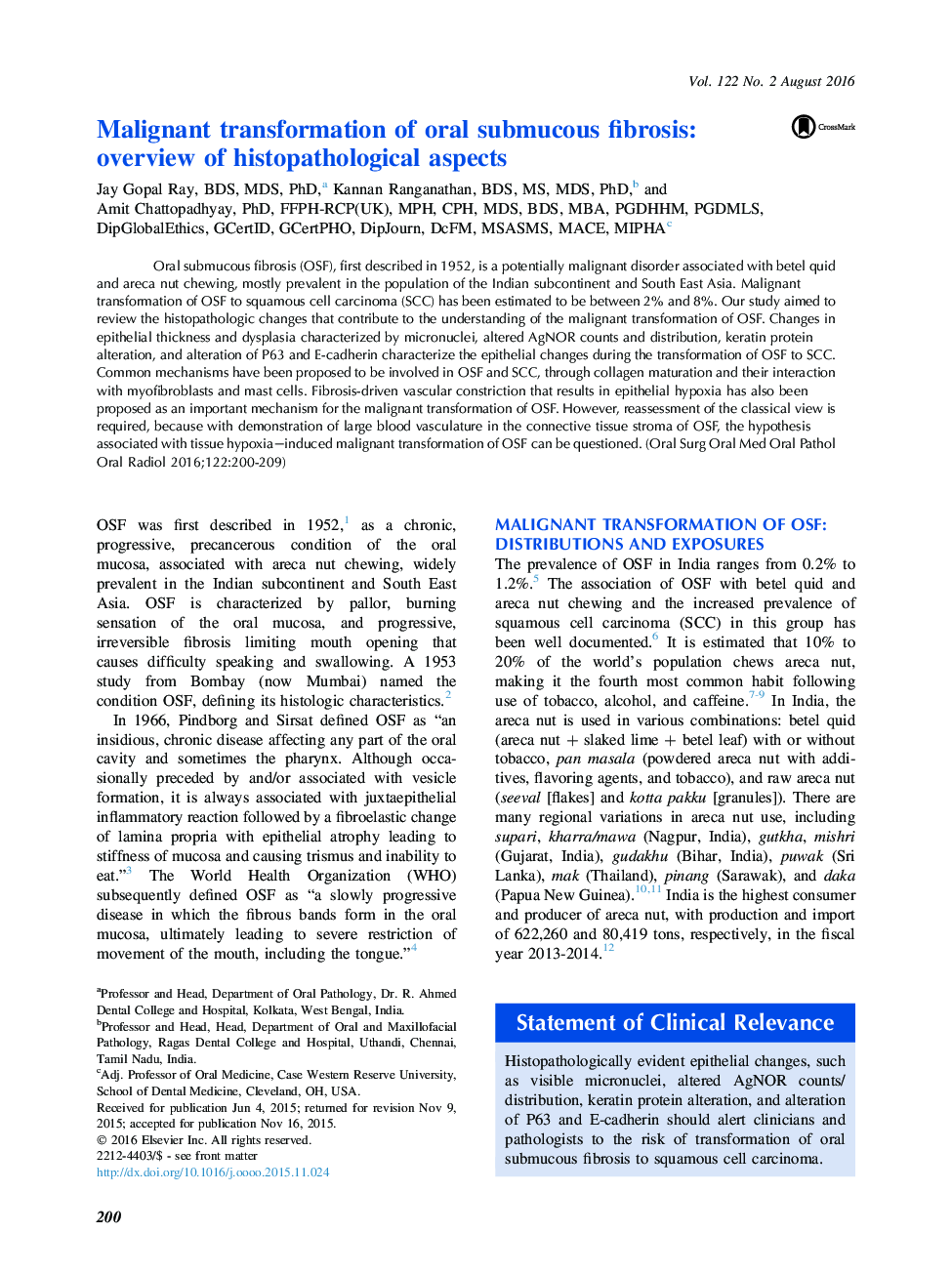 Malignant transformation of oral submucous fibrosis: overview of histopathological aspects