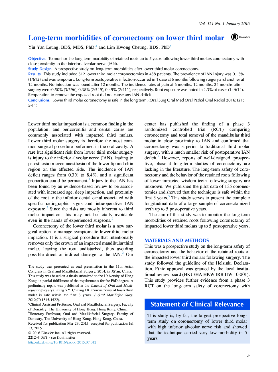 Long-term morbidities of coronectomy on lower third molar 