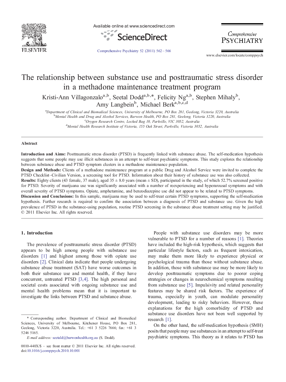 عکس صفحه اول مقاله: The relationship between substance use and posttraumatic stress disorder in a methadone maintenance treatment program The relationship between substance use and posttraumatic stress disorder in a methadone maintenance treatment program