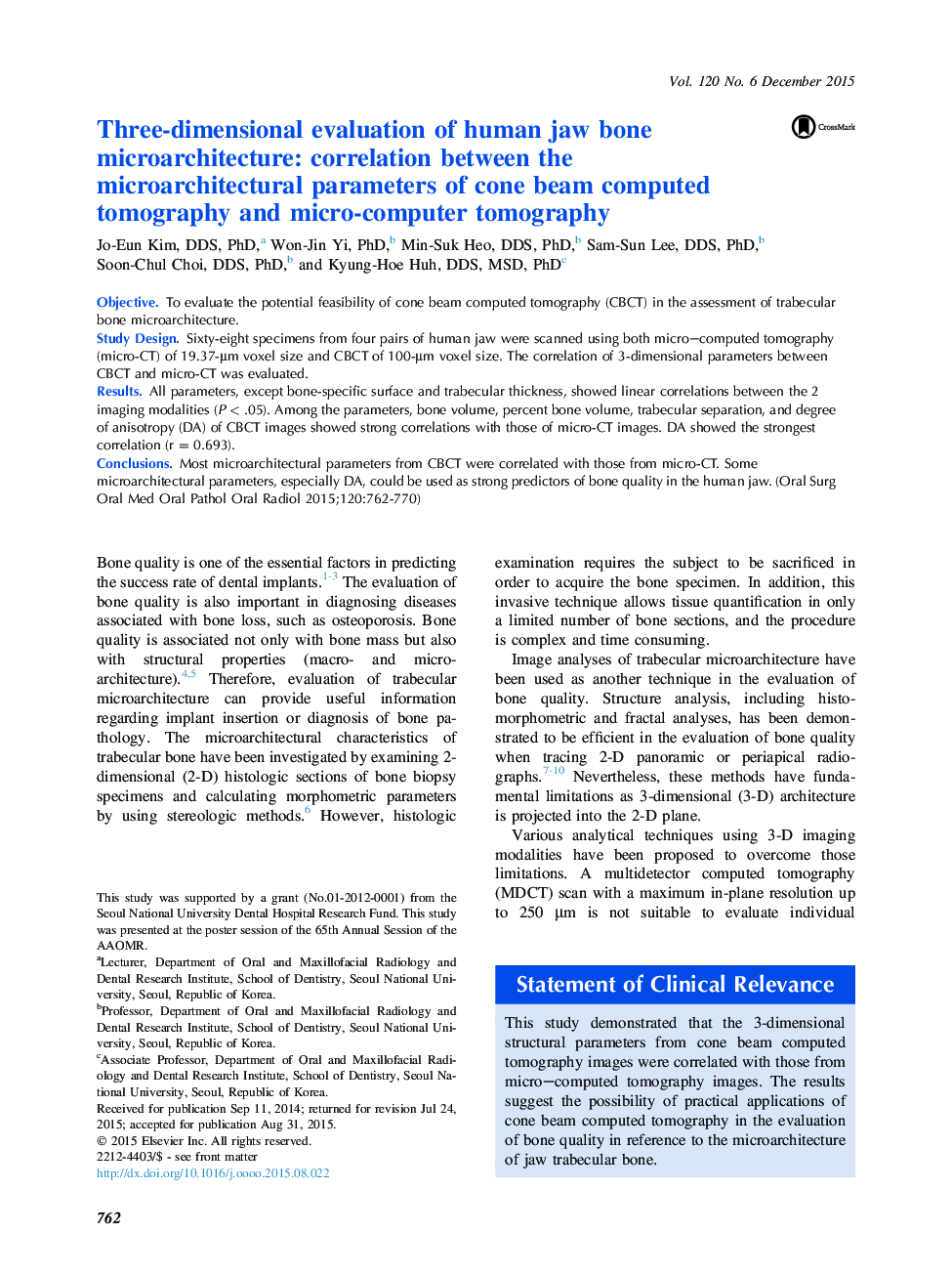 Three-dimensional evaluation of human jaw bone microarchitecture: correlation between the microarchitectural parameters of cone beam computed tomography and micro-computer tomography 