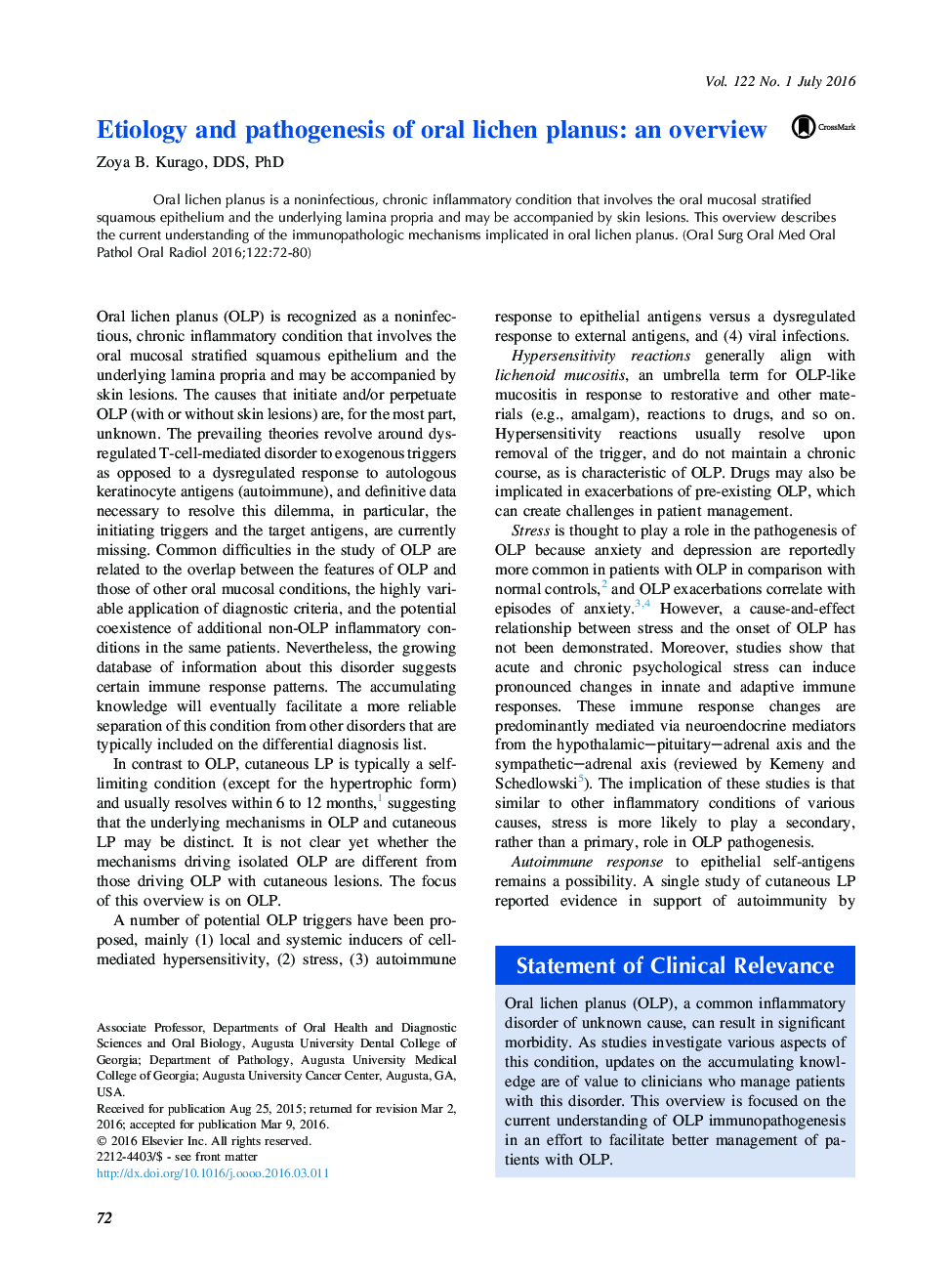 Etiology and pathogenesis of oral lichen planus: an overview