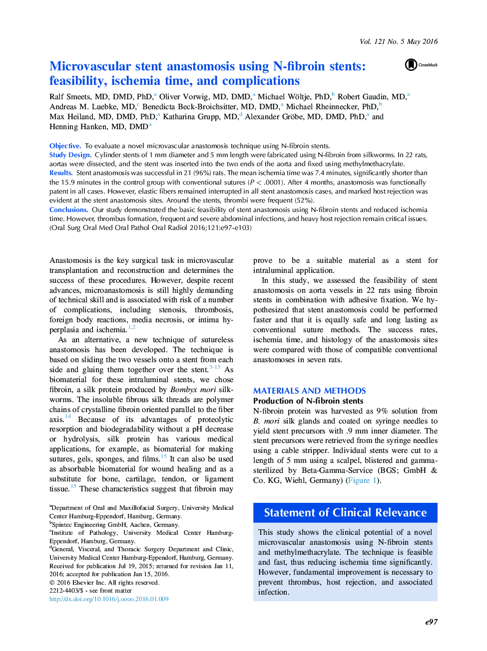 Microvascular stent anastomosis using N-fibroin stents: feasibility, ischemia time, and complications