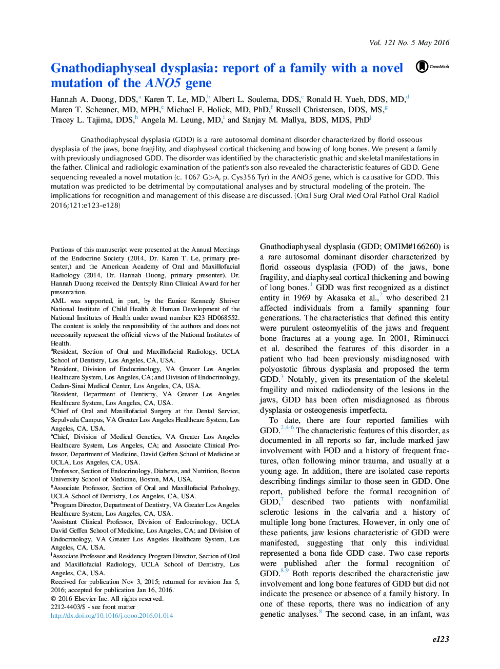 Gnathodiaphyseal dysplasia: report of a family with a novel mutation of the ANO5 gene 