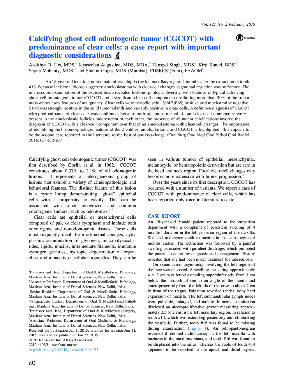 Calcifying ghost cell odontogenic tumor (CGCOT) with predominance of clear cells: a case report with important diagnostic considerations