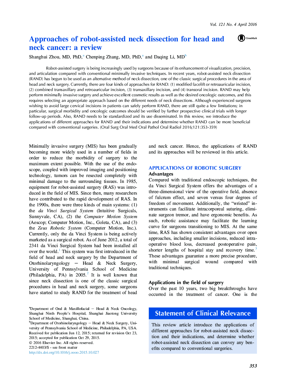 Approaches of robot-assisted neck dissection for head and neck cancer: a review