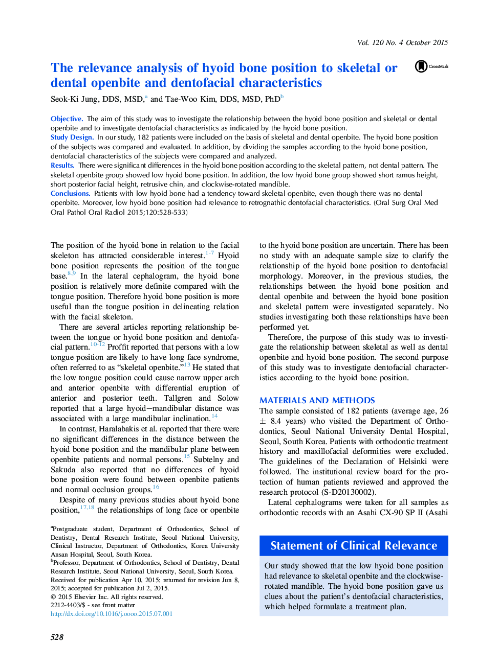 The relevance analysis of hyoid bone position to skeletal or dental openbite and dentofacial characteristics