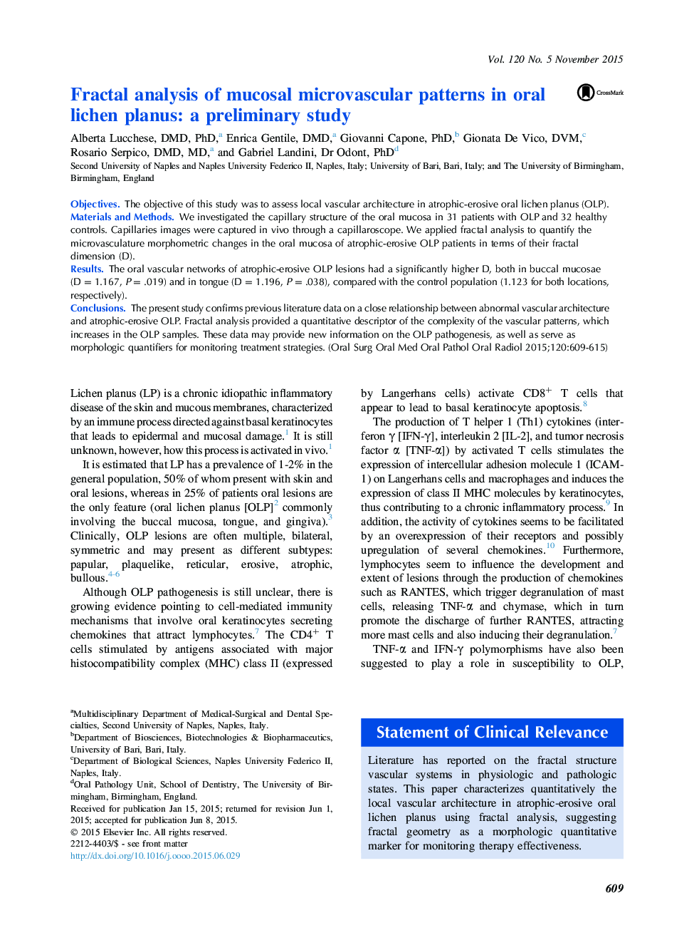 Fractal analysis of mucosal microvascular patterns in oral lichen planus: a preliminary study