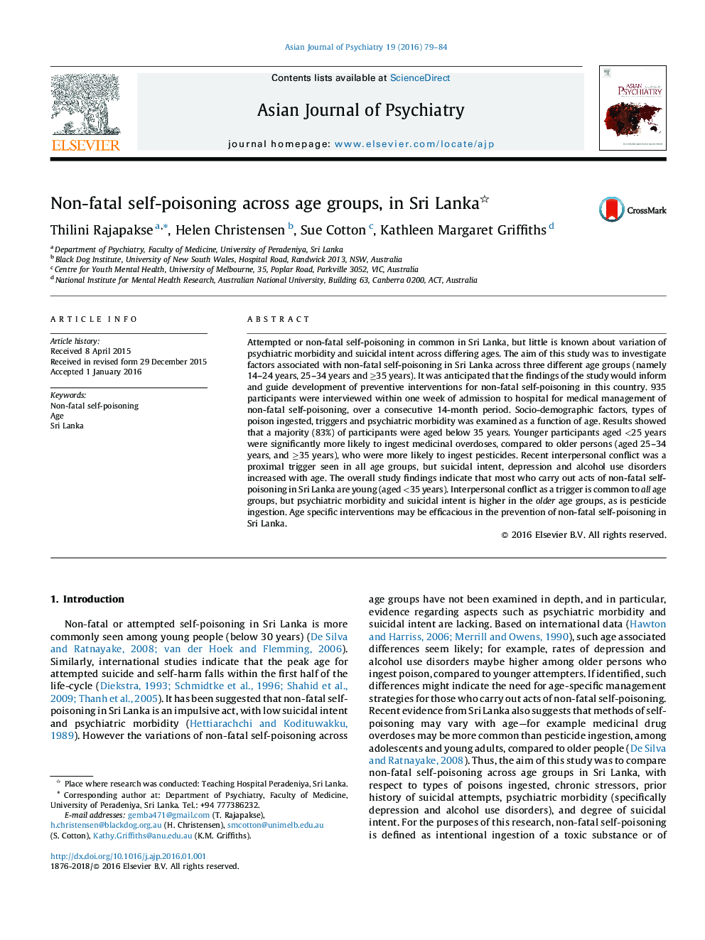 Non-fatal self-poisoning across age groups, in Sri Lanka 