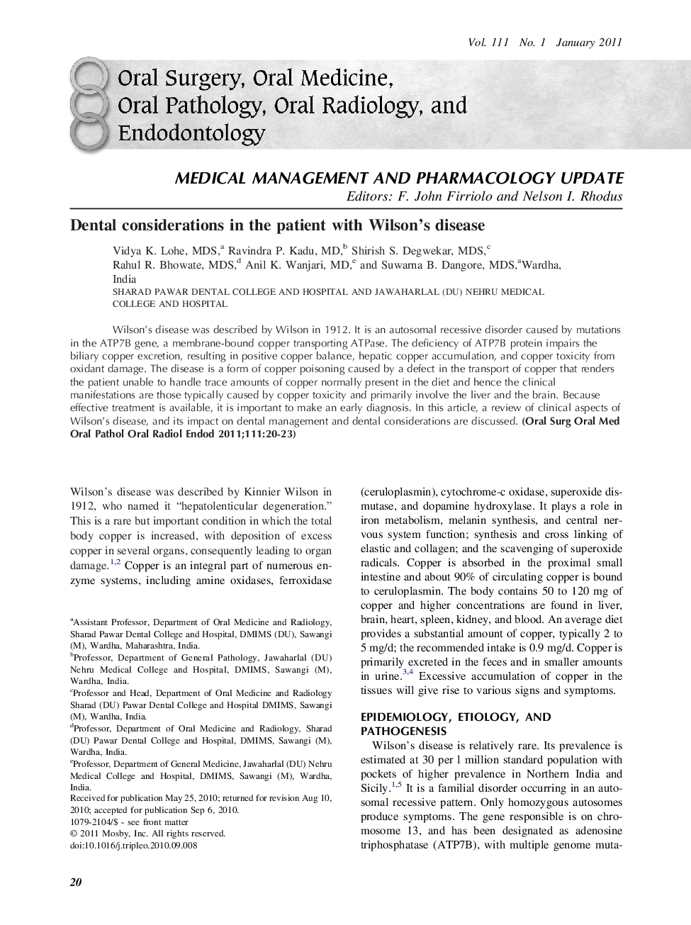 Dental considerations in the patient with Wilson's disease