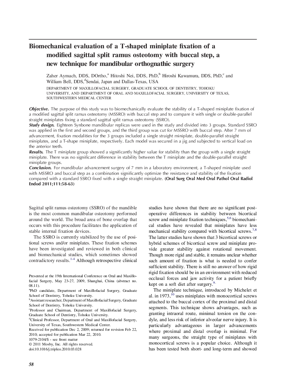 Biomechanical evaluation of a T-shaped miniplate fixation of a modified sagittal split ramus osteotomy with buccal step, a new technique for mandibular orthognathic surgery