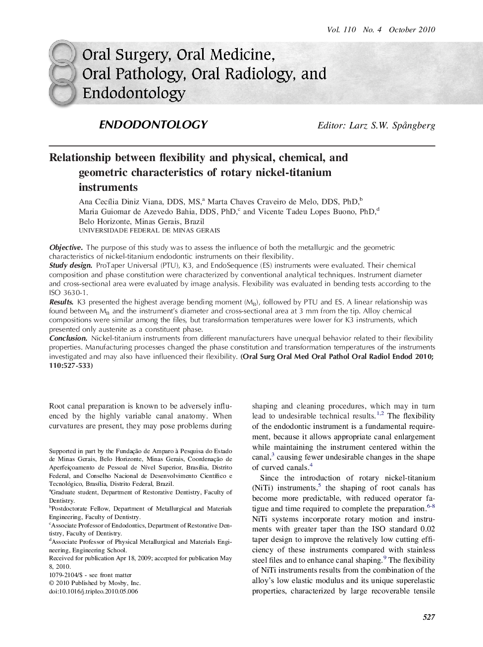 Relationship between flexibility and physical, chemical, and geometric characteristics of rotary nickel-titanium instruments 