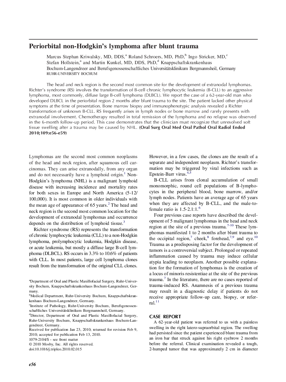 Periorbital non-Hodgkin's lymphoma after blunt trauma