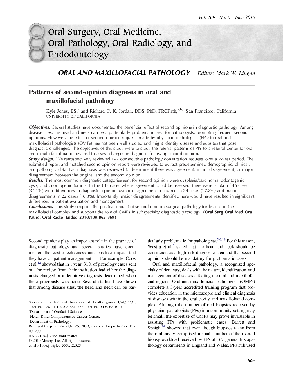 Patterns of second-opinion diagnosis in oral and maxillofacial pathology 