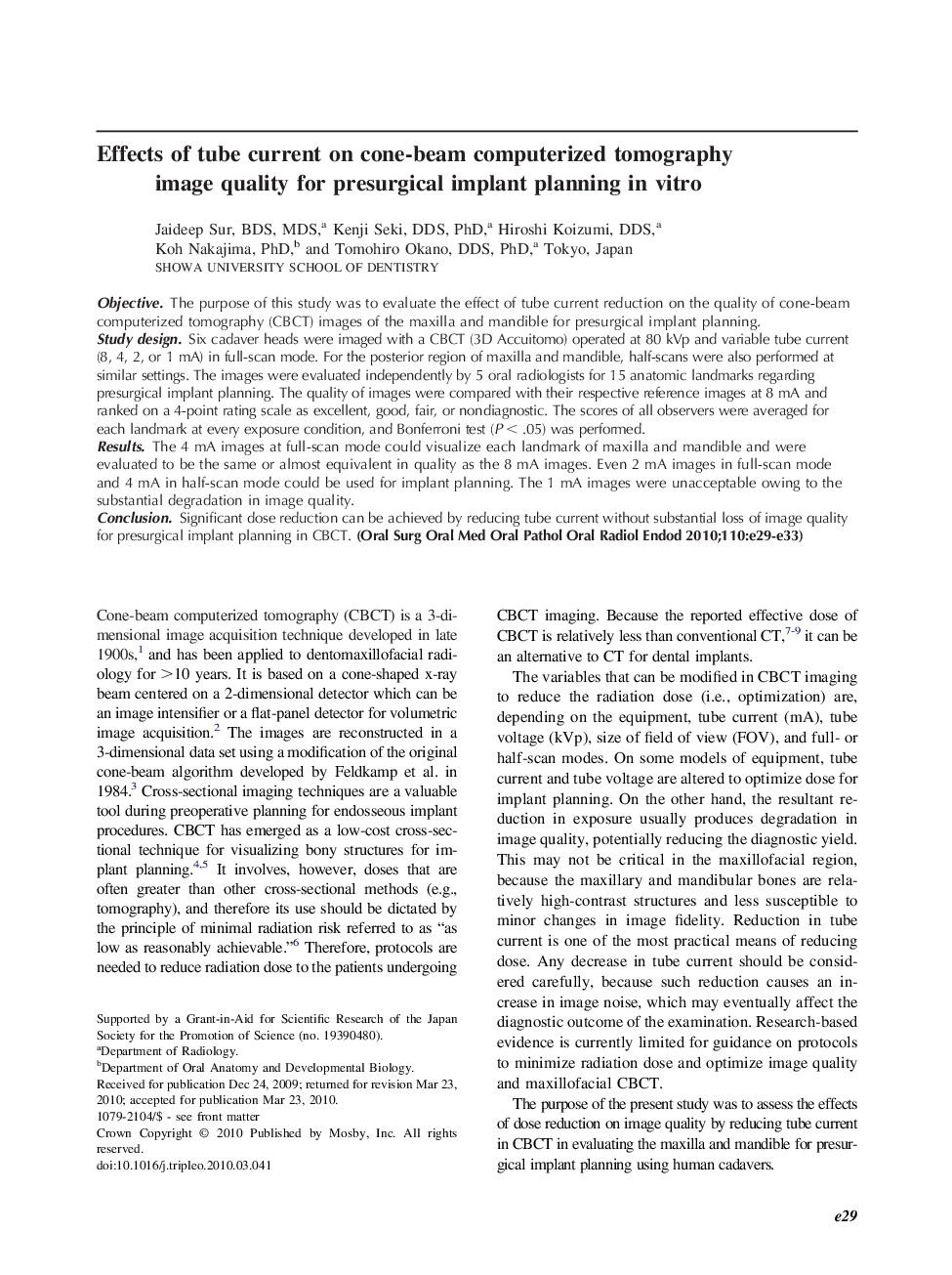 Effects of tube current on cone-beam computerized tomography image quality for presurgical implant planning in vitro 