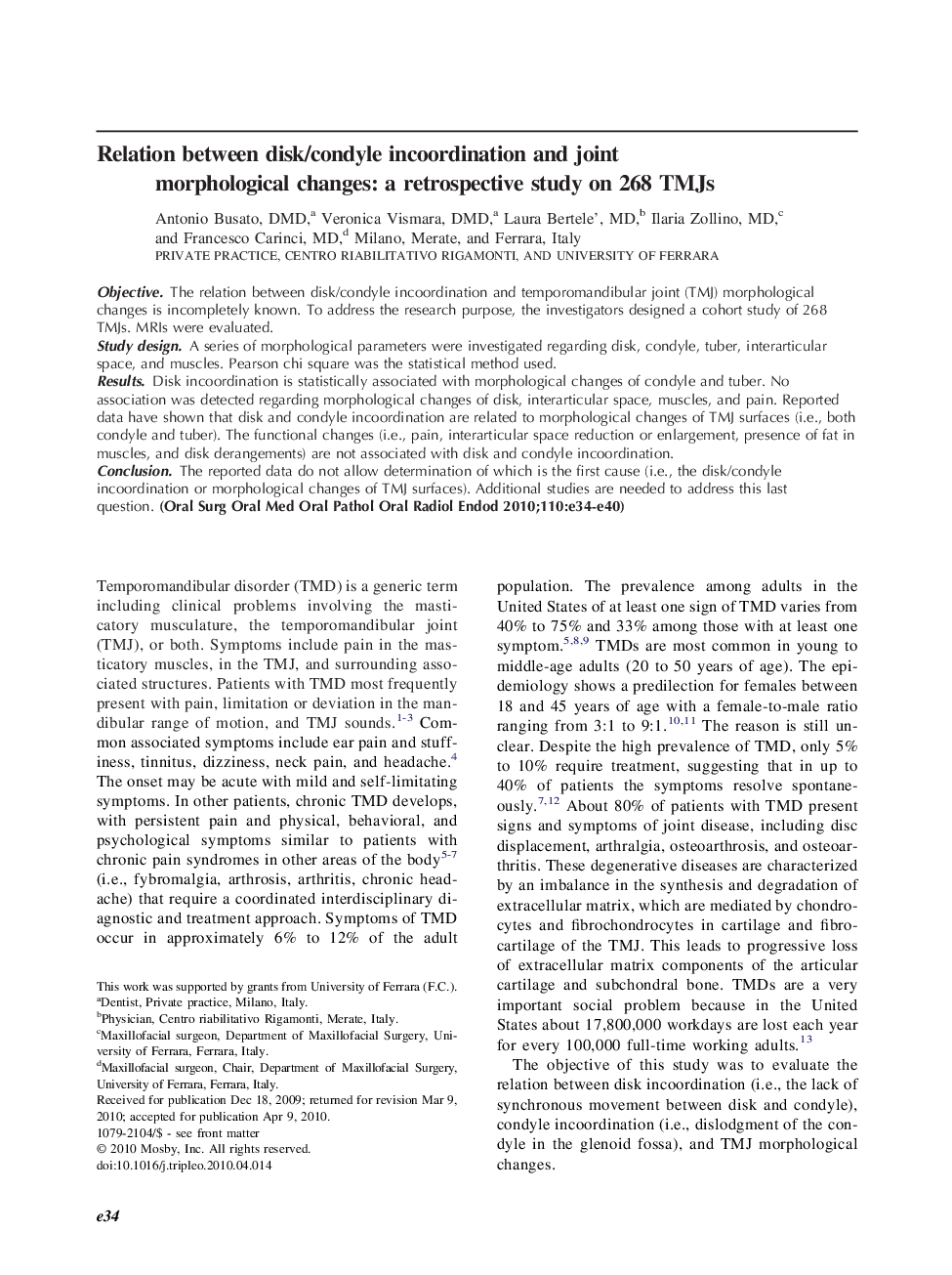 Relation between disk/condyle incoordination and joint morphological changes: a retrospective study on 268 TMJs 