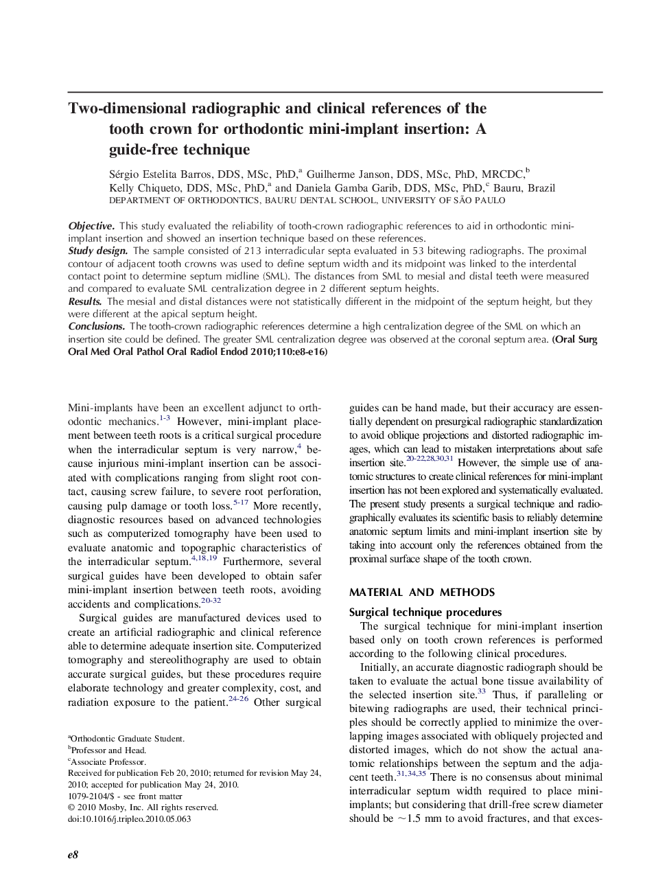 Two-dimensional radiographic and clinical references of the tooth crown for orthodontic mini-implant insertion: A guide-free technique