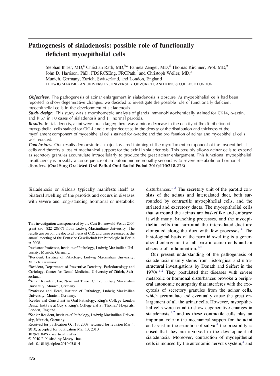 Pathogenesis of sialadenosis: possible role of functionally deficient myoepithelial cells