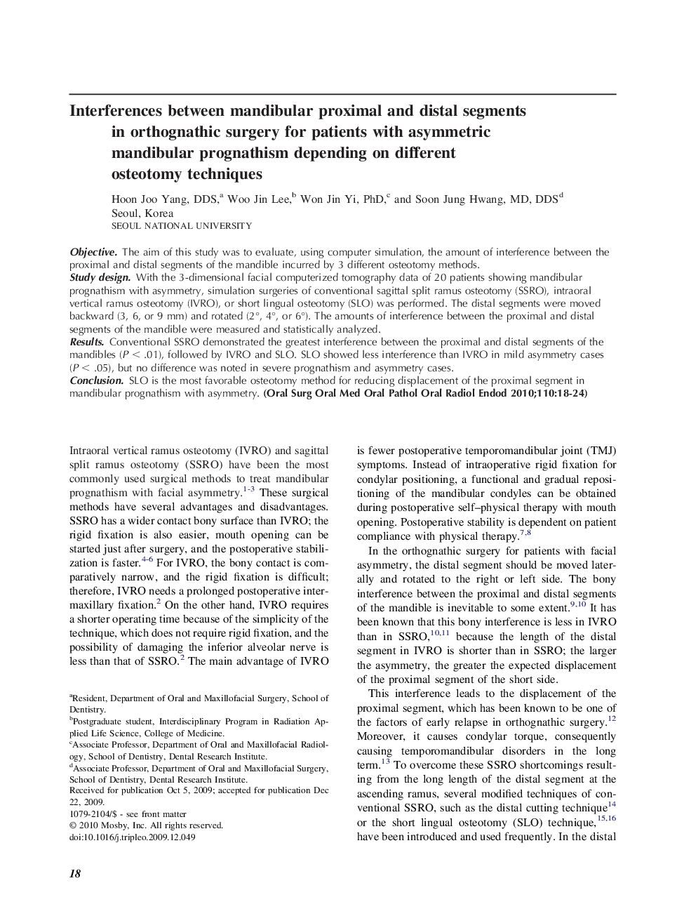 Interferences between mandibular proximal and distal segments in orthognathic surgery for patients with asymmetric mandibular prognathism depending on different osteotomy techniques