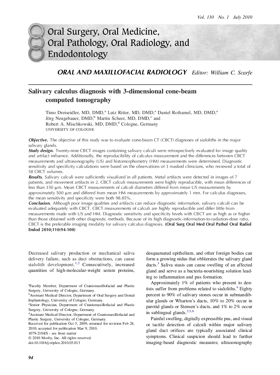 Salivary calculus diagnosis with 3-dimensional cone-beam computed tomography