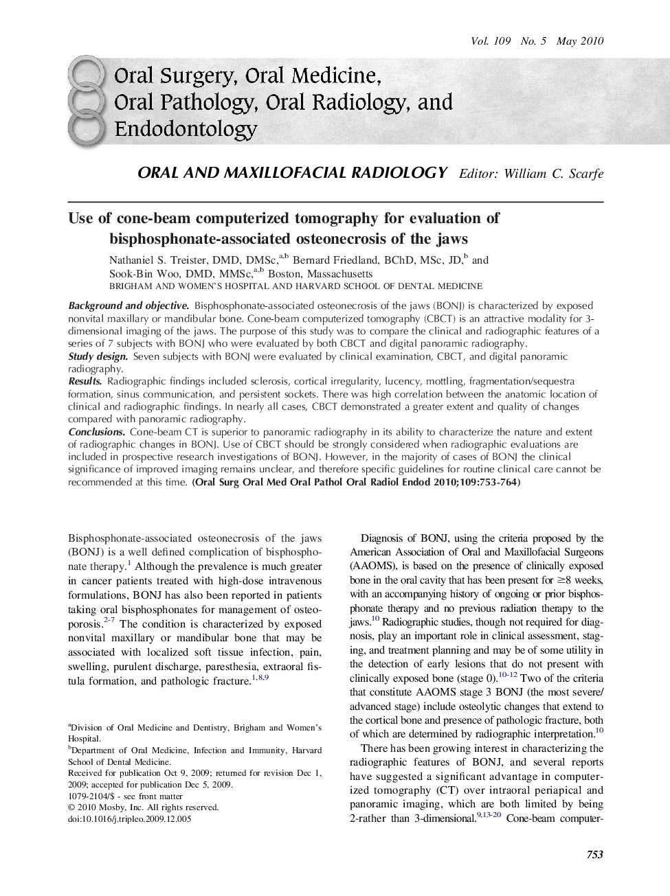 Use of cone-beam computerized tomography for evaluation of bisphosphonate-associated osteonecrosis of the jaws