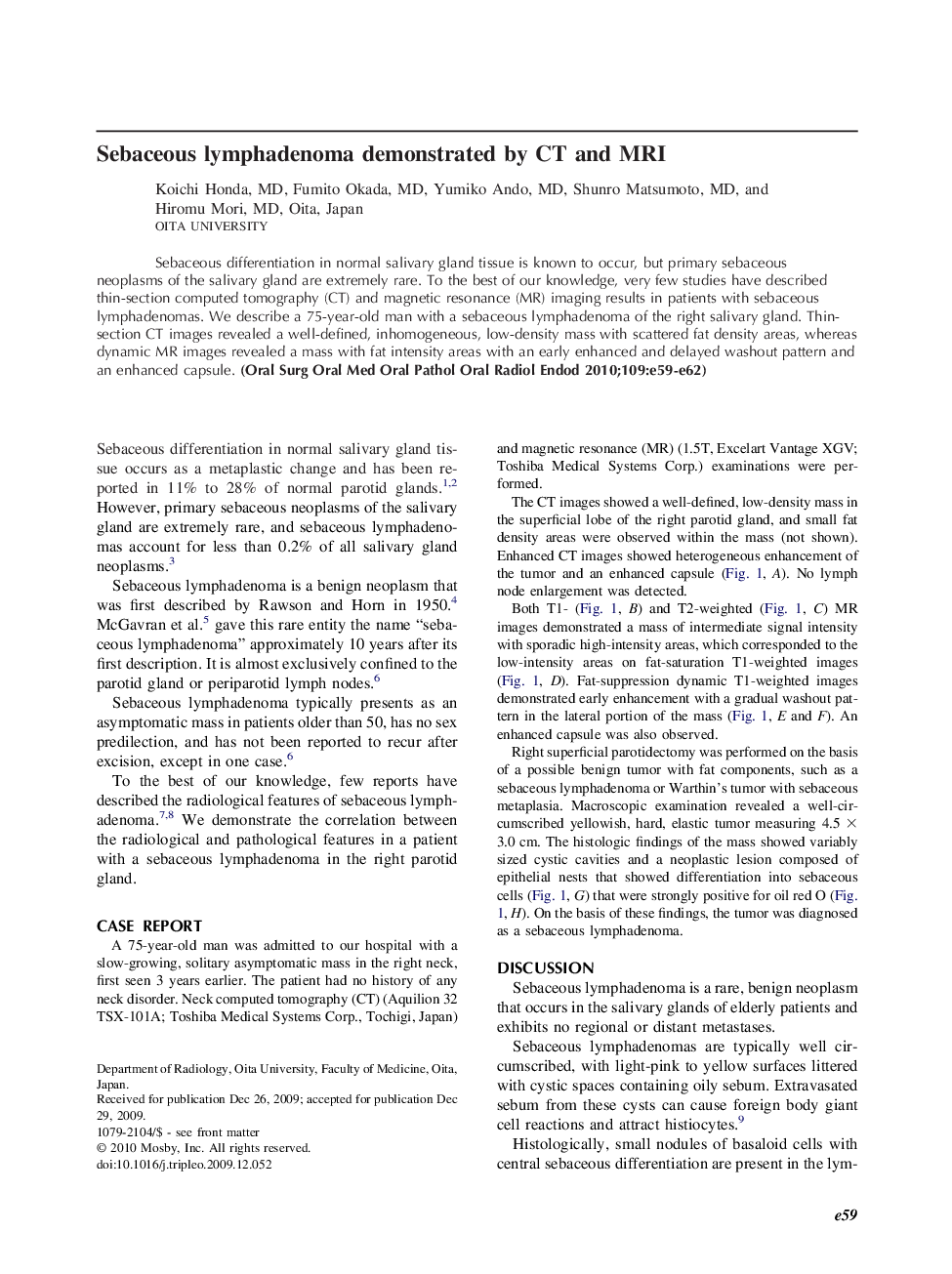 Sebaceous lymphadenoma demonstrated by CT and MRI