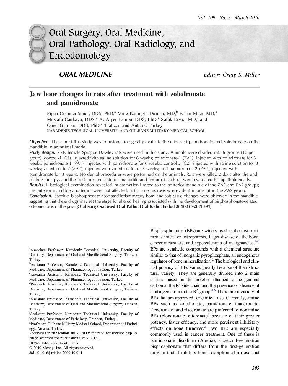 Jaw bone changes in rats after treatment with zoledronate and pamidronate